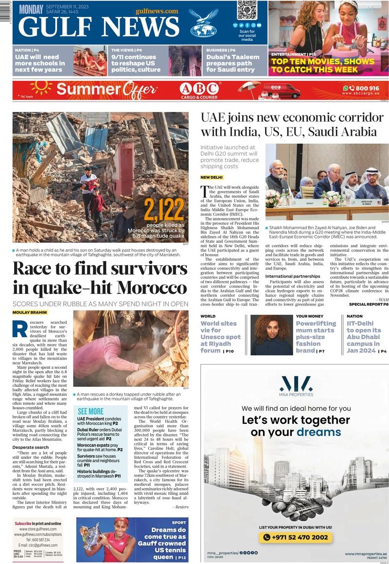 The front page of Gul News, Sept. 11, 2023