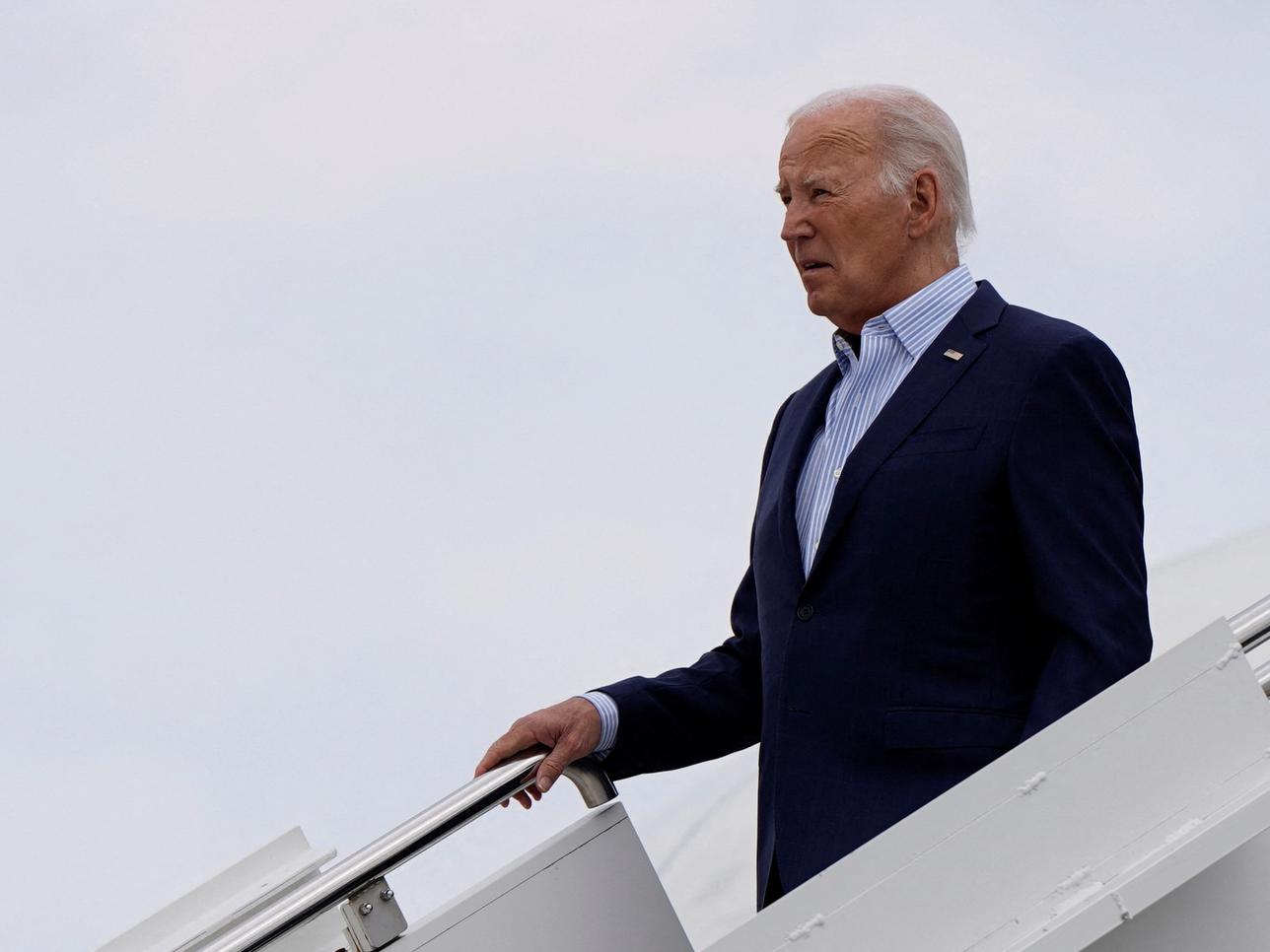 President Joe Biden boards Air Force One en route to multiple campaign receptions from LaGuardia International Airport in New York on June 29, 2024.