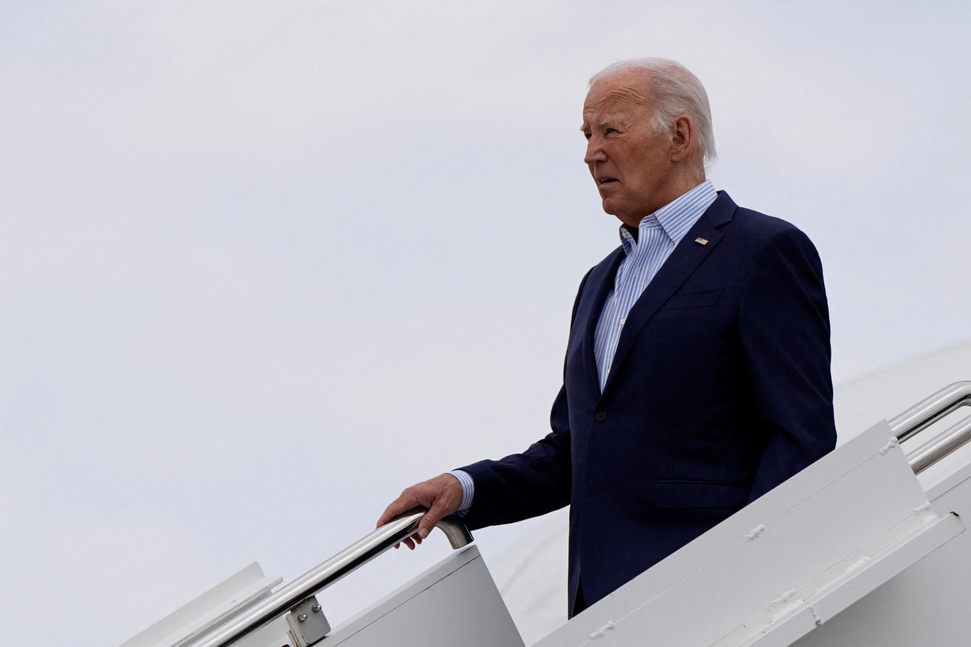 President Joe Biden boards Air Force One en route to multiple campaign receptions from LaGuardia International Airport in New York on June 29, 2024.