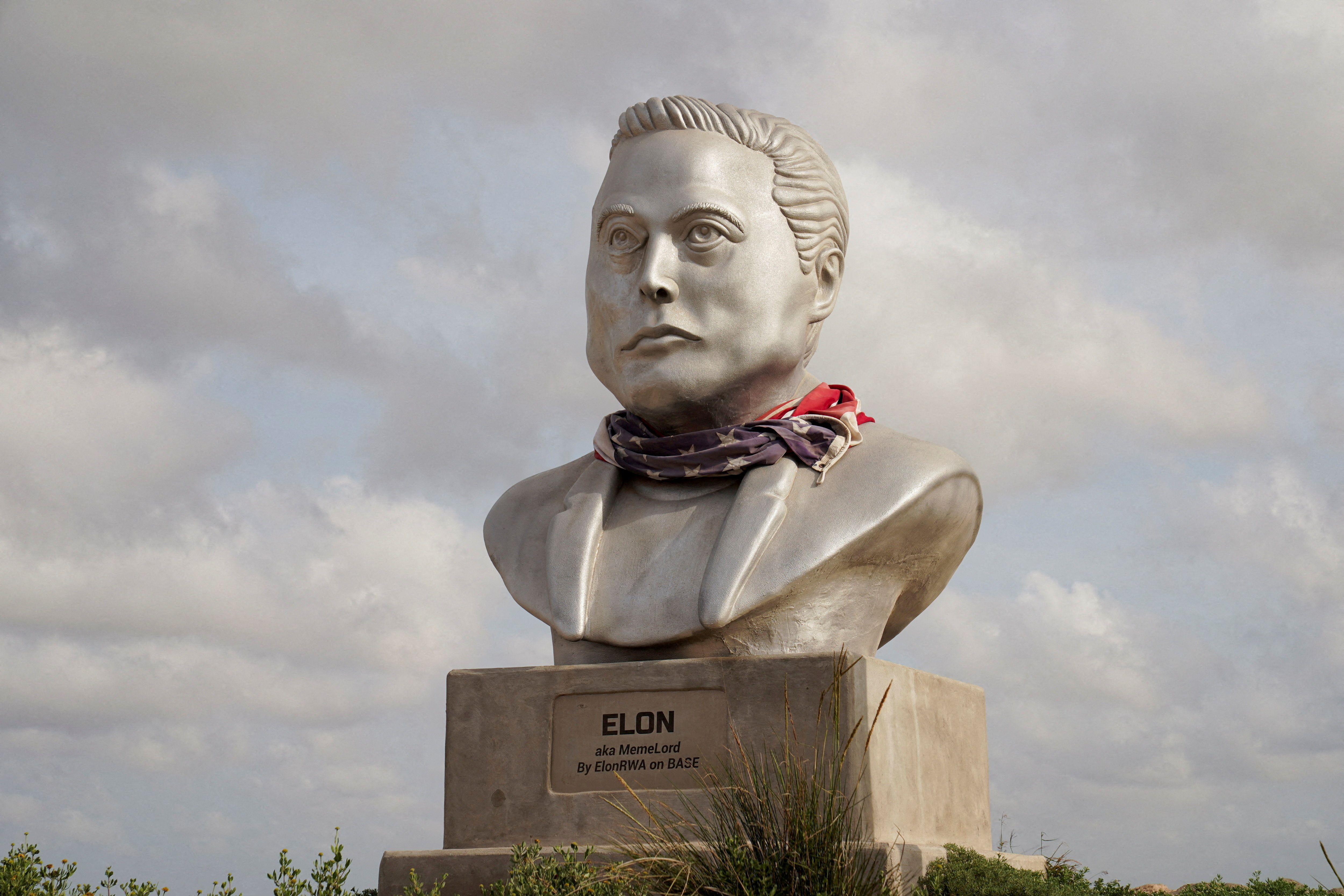 Elon Musk statue in Brownsville, Texas.