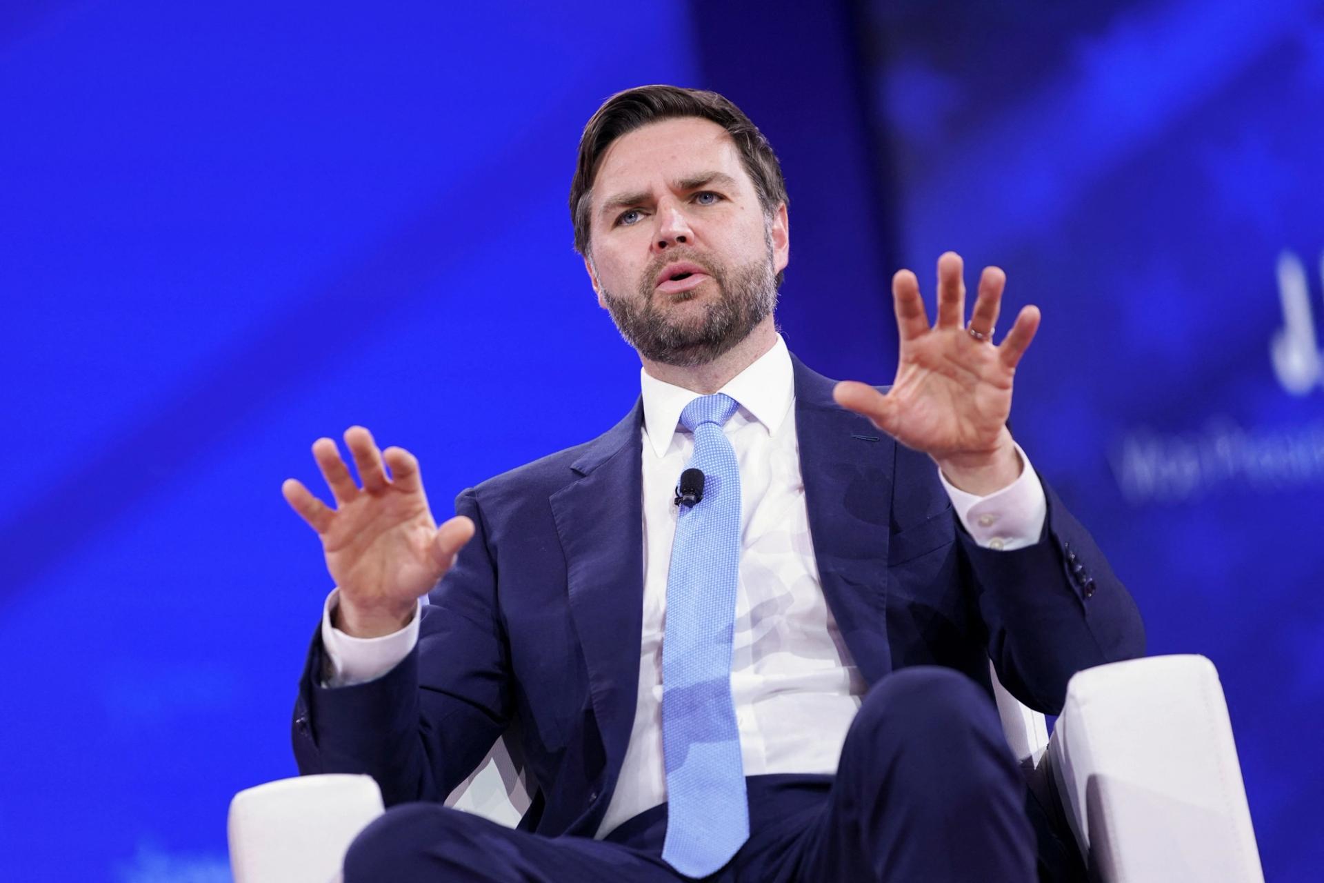 US Vice President JD Vance addresses the Conservative Political Action Conference (CPAC) in National Harbor, Maryland.