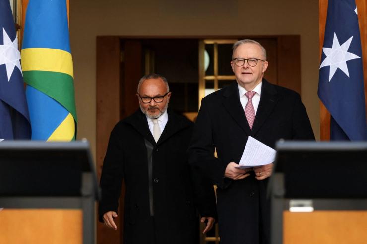 Australia Prime Minster Anthony Albanese (right) and Solomon Islands Prime Minster Matthew Wale.