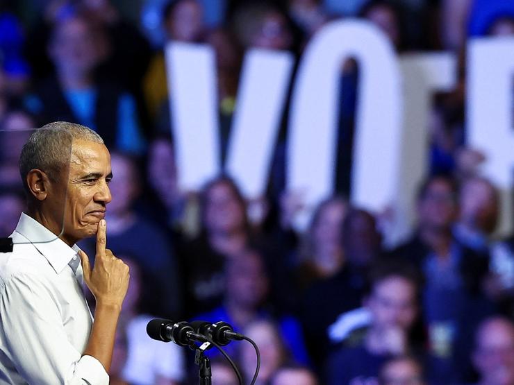 Barack Obama appears at a campaign rally for Kamala Harris during the 2024 presidential election