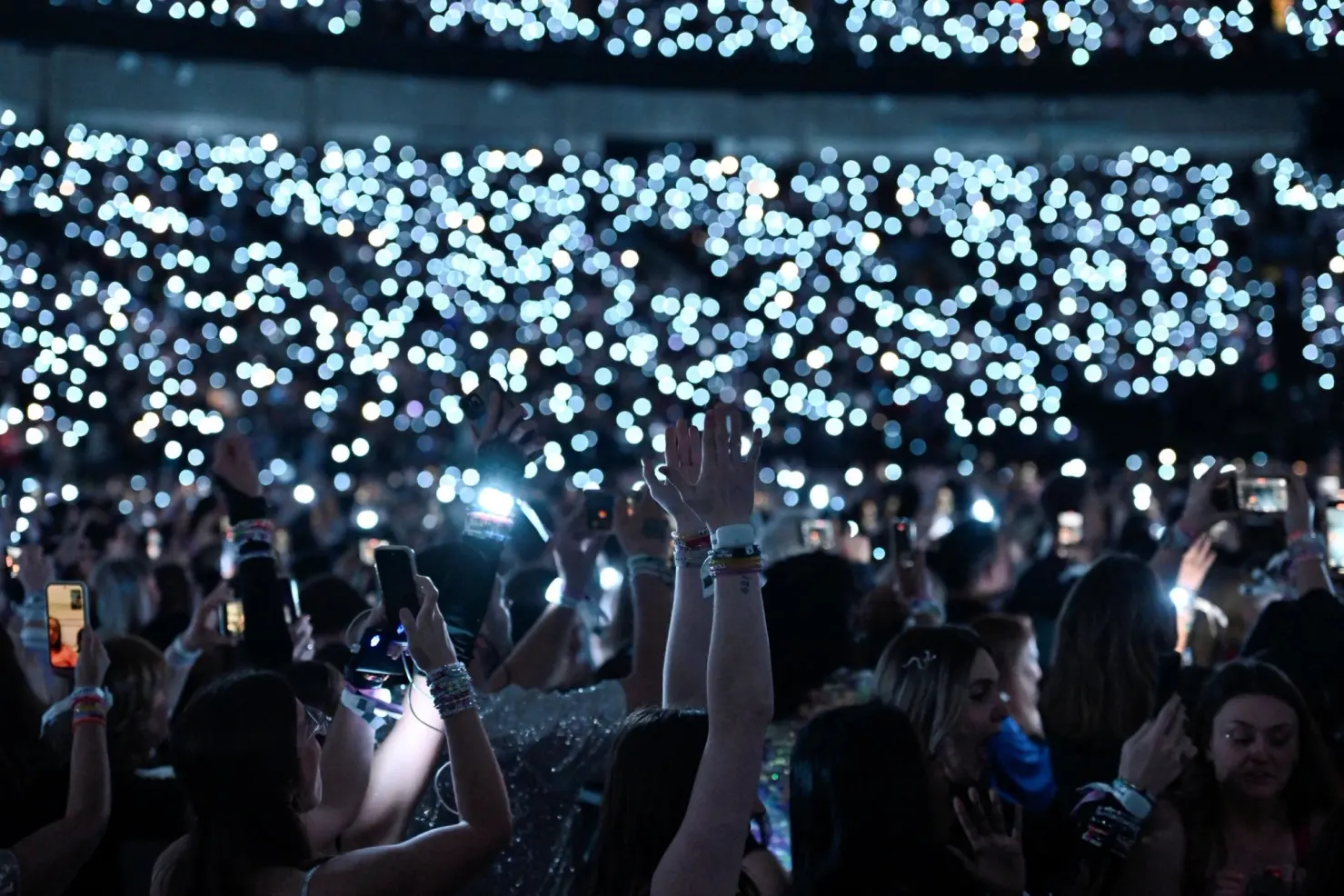 People in a crowd attending a concert.