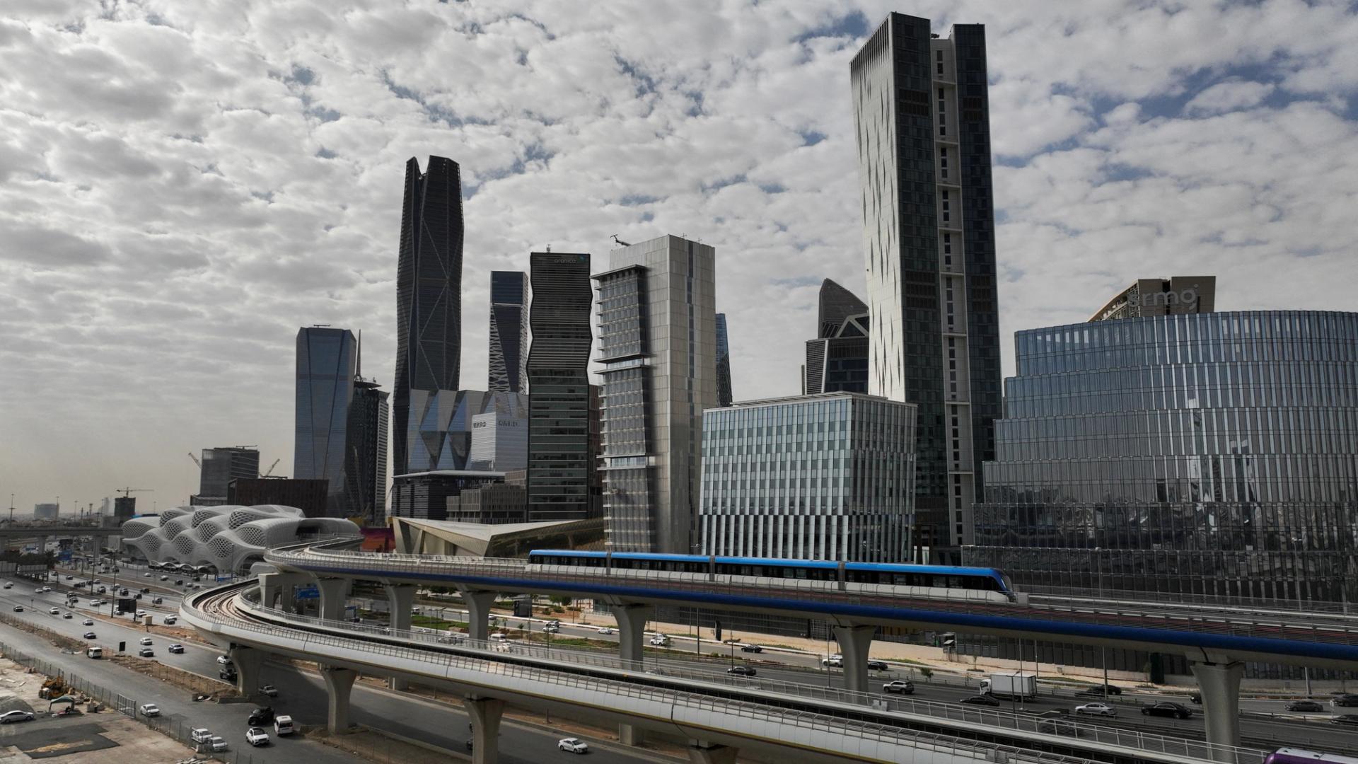 A train leaves the King Abdullah Financial District Metro Station.