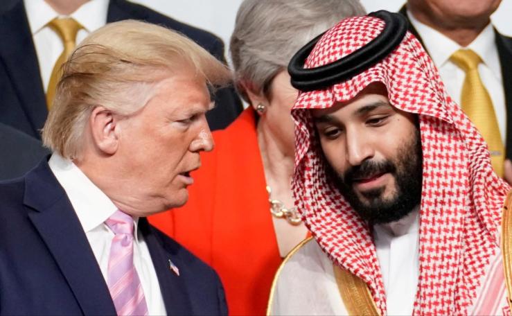President Donald Trump speaks with Saudi Arabia’s Crown Prince Mohammed bin Salman at a G20 summit in Japan, June 28, 2019.
