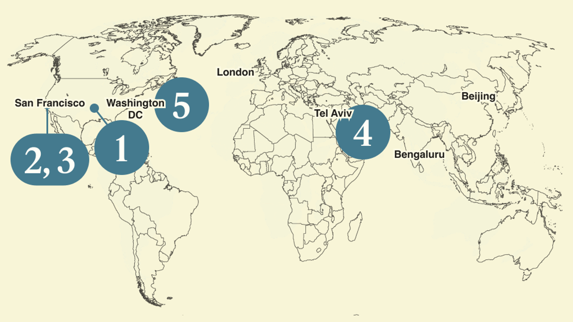 A numbered map of the world.