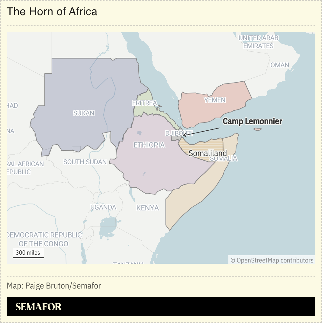 A map showing the Horn of Africa.