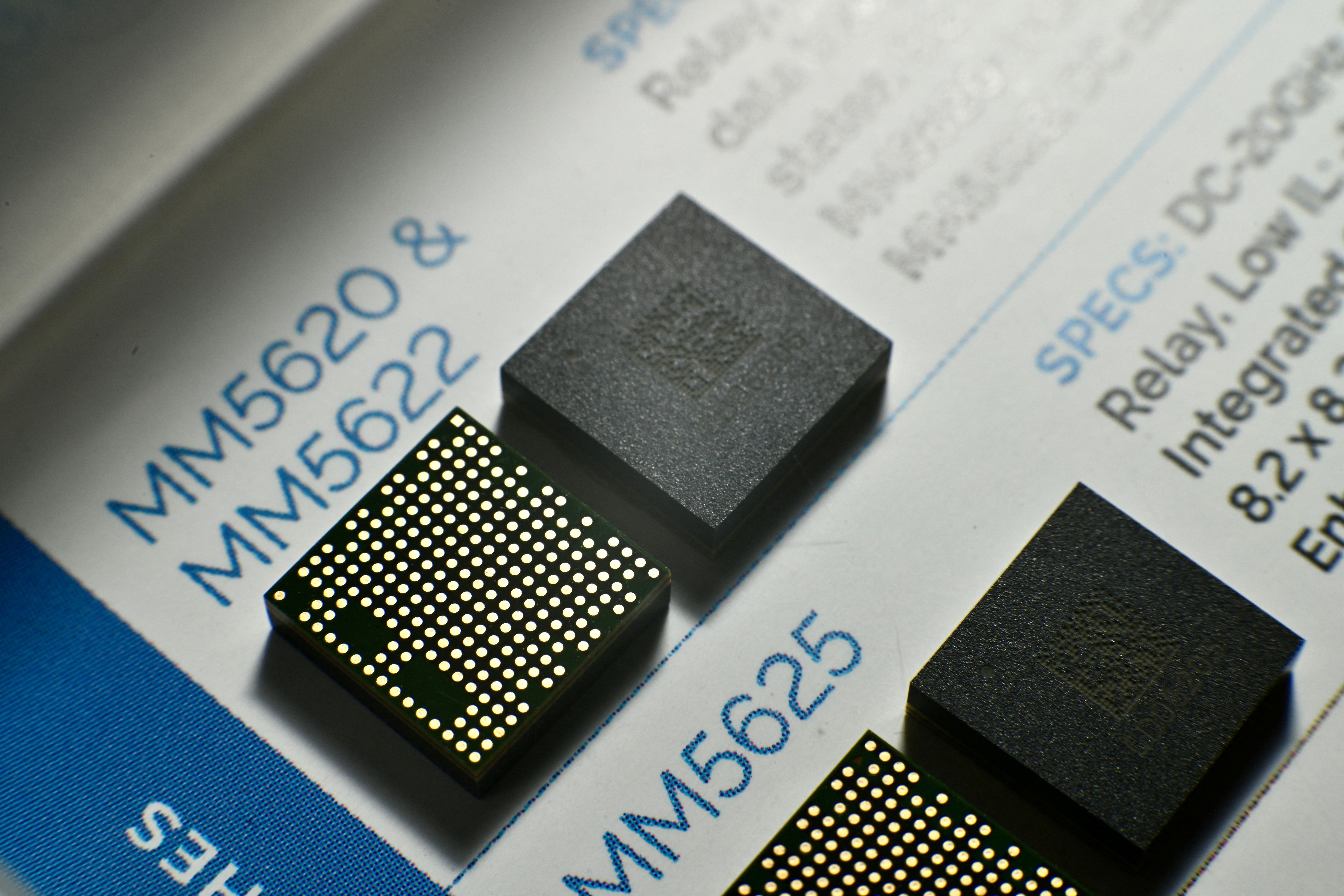 A switching chip, manufactured by Menlo Micro, an Irvine, California-based company, and used by Nvidia to test and validate its AI chips.