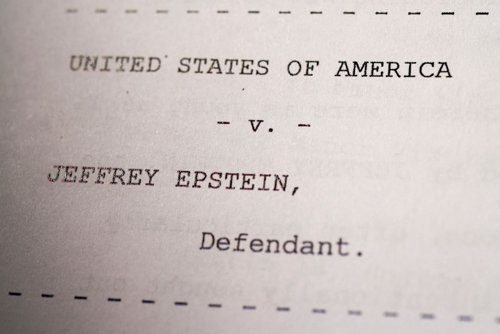 A picture of a court case against Jeffrey Epstein.