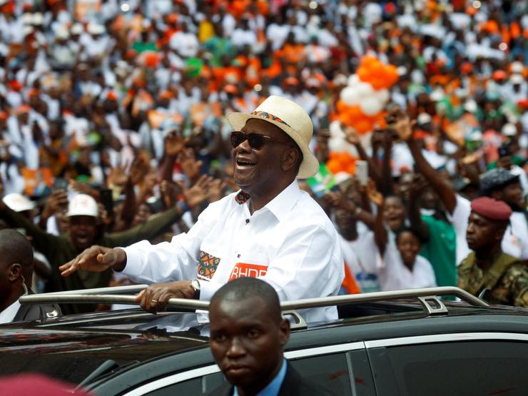 Côte d’Ivoire President Alassane Ouattara arrives to attend the congress of his ruling party in Anyama.