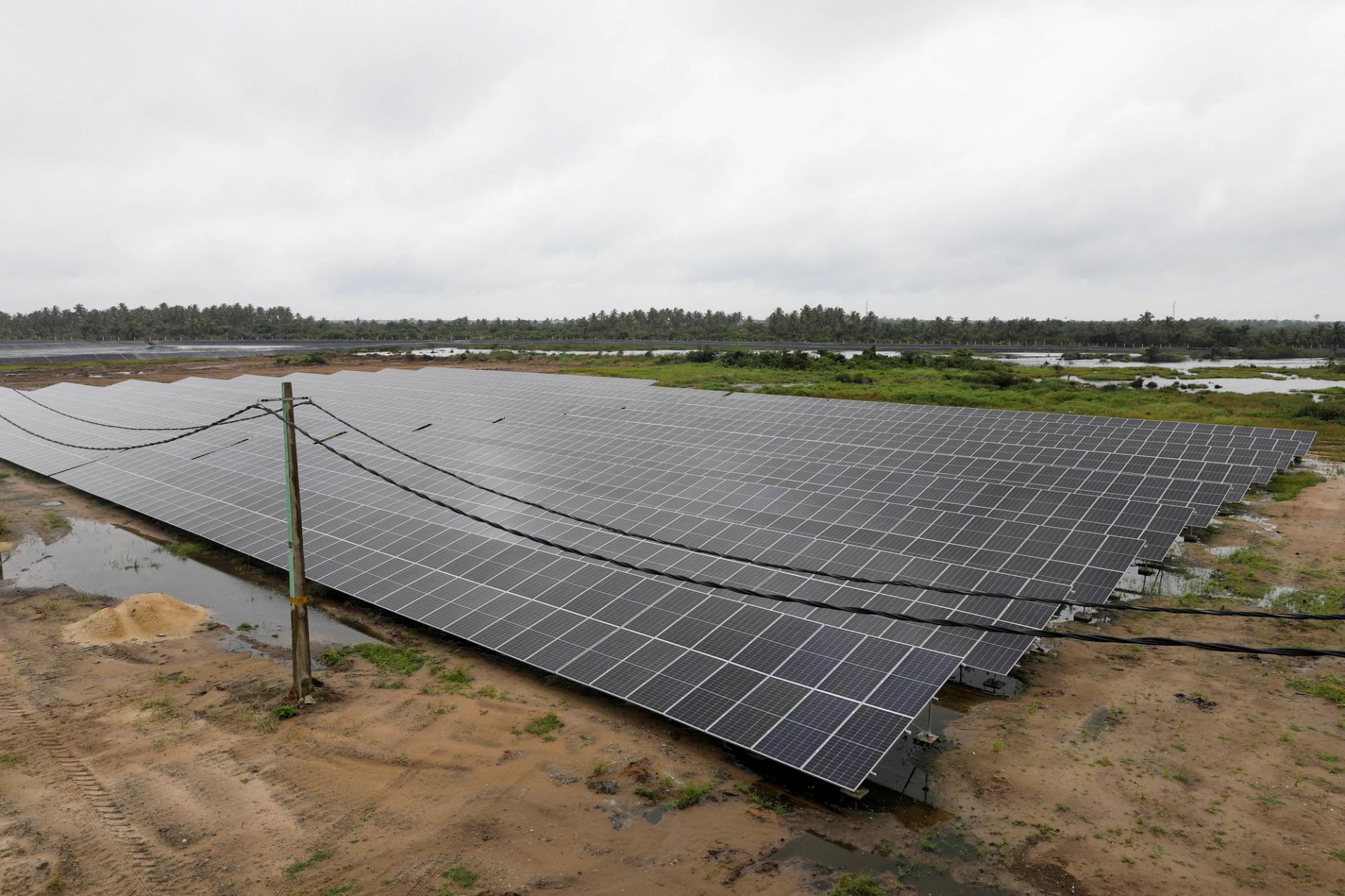 Solar panels at the Atlantic Shrimp farm in Lagos, Nigeria.