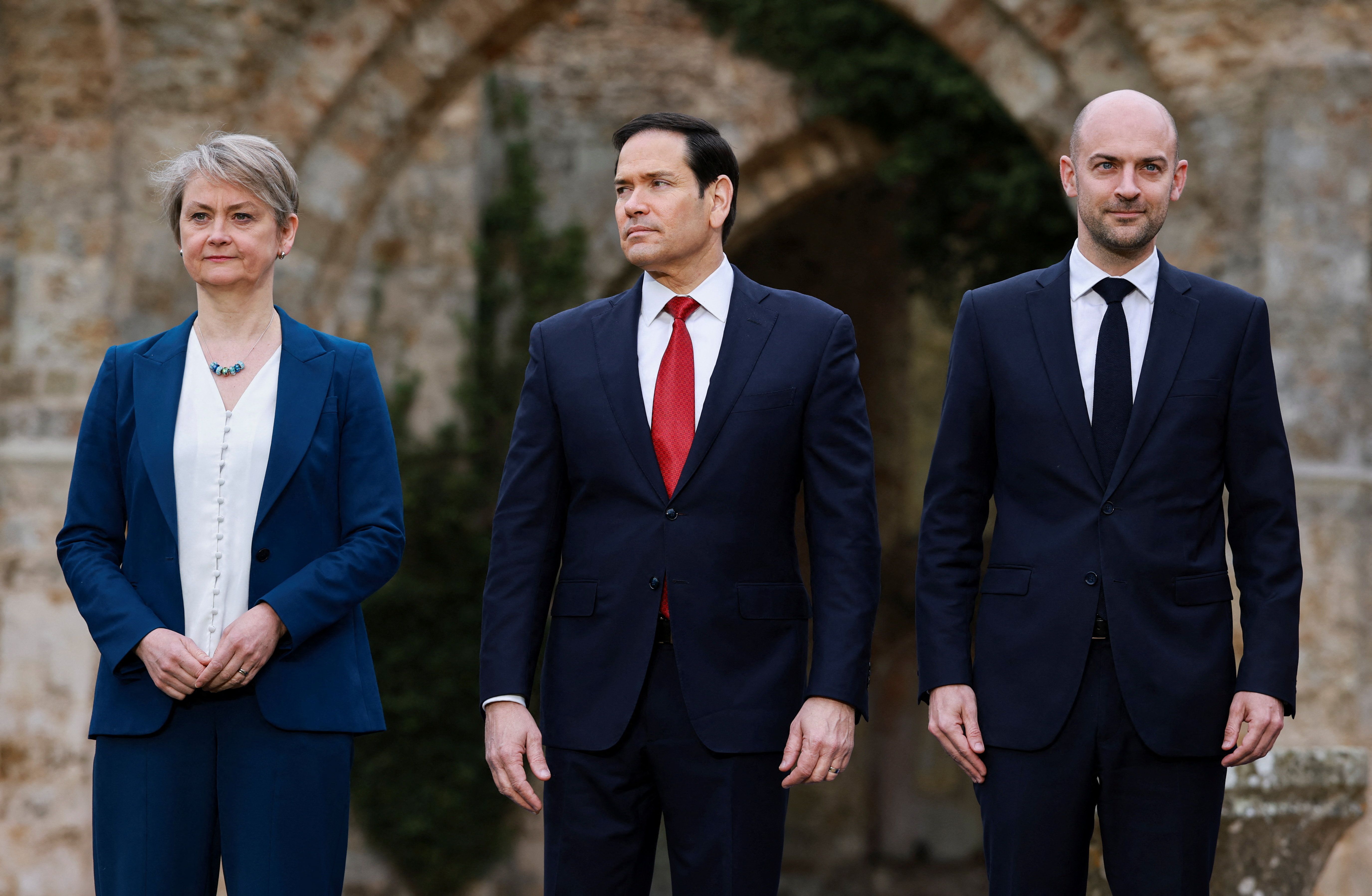 Britain’s Foreign Secretary Yvette Cooper, U.S. Secretary of State Marco Rubio and France’s Minister for Europe and Foreign Affairs Jean-Noel Barrot