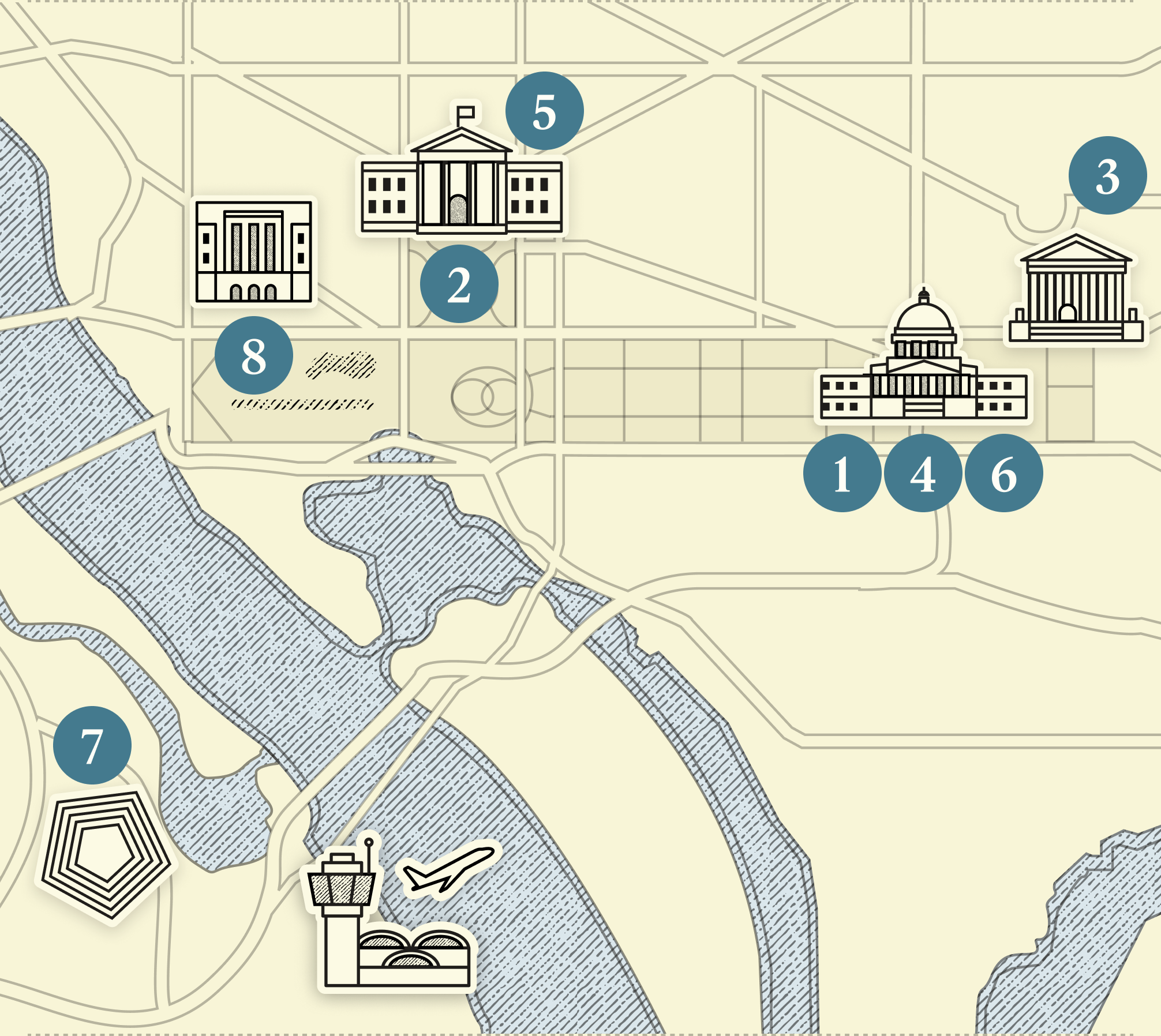 A numbered map of DC.