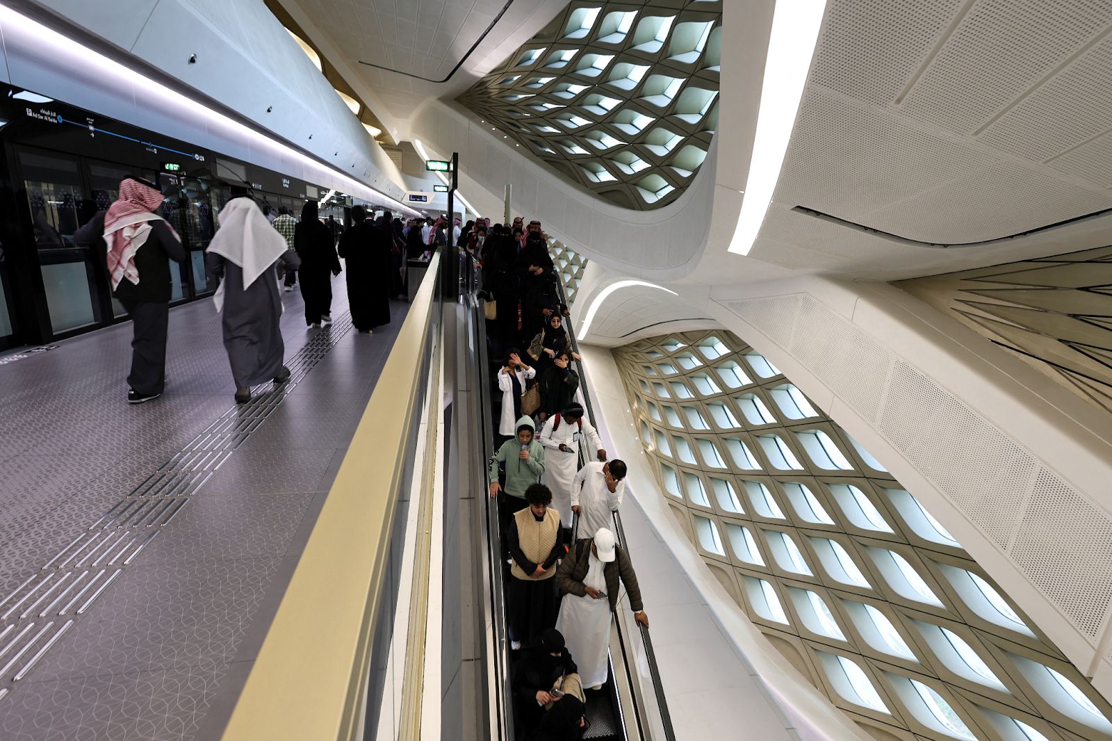 Passengers at Riyadh’s King Abdullah Financial District Metro Station on Jan. 28, 2025. 
