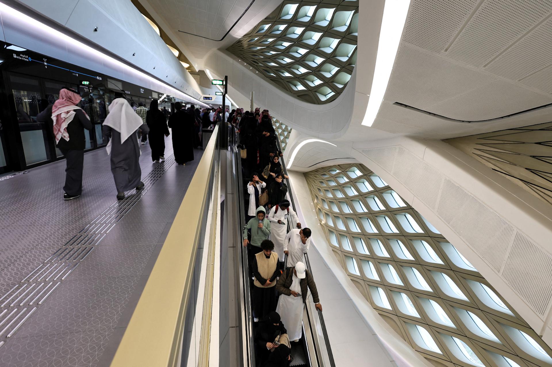 Passengers at Riyadh’s King Abdullah Financial District Metro Station on Jan. 28, 2025. 