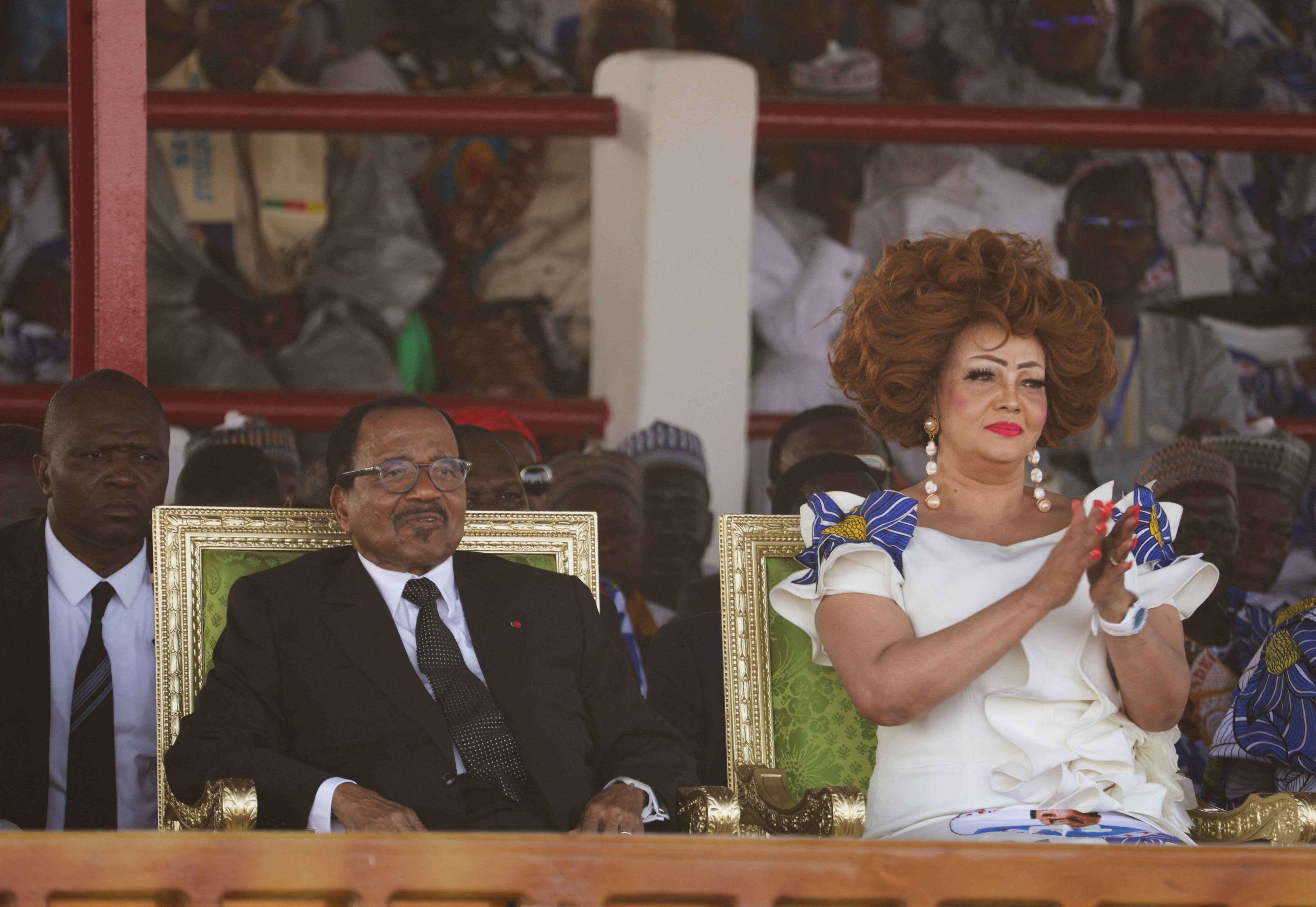 Cameroon’s 92-year-old President Paul Biya sits with his wife Chantal Biya.