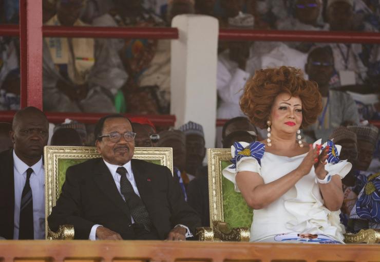 Cameroon’s 92-year-old President Paul Biya sits with his wife Chantal Biya.