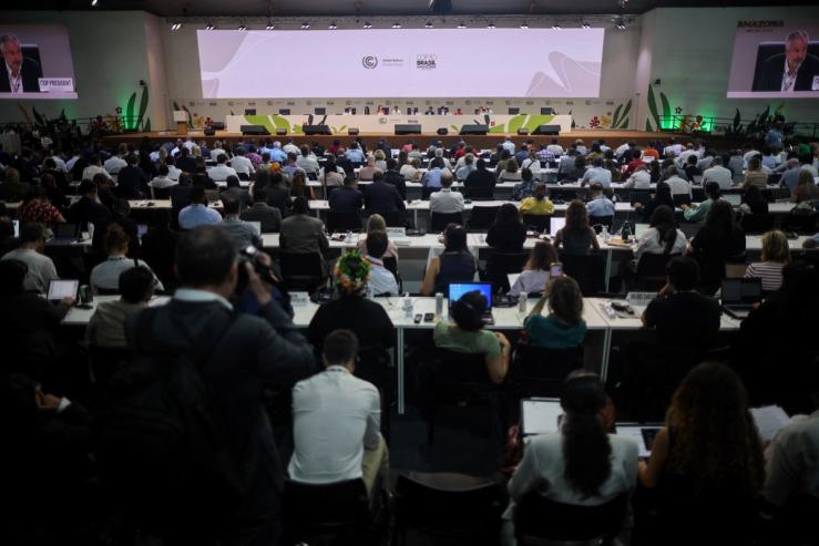 Negotiators attend a plenary session during COP30 in Belem.