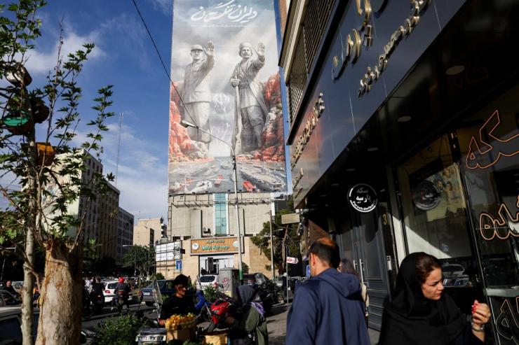 A billboard in Tehran depicting the Strait of Hormuz.