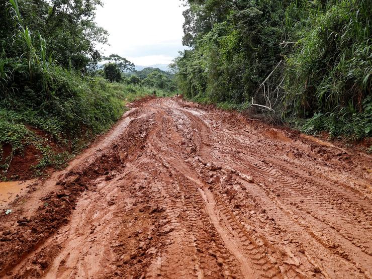 A muddy road is seen near town of Mobwalu in Ituri province, eastern Democratic Republic of Congo.