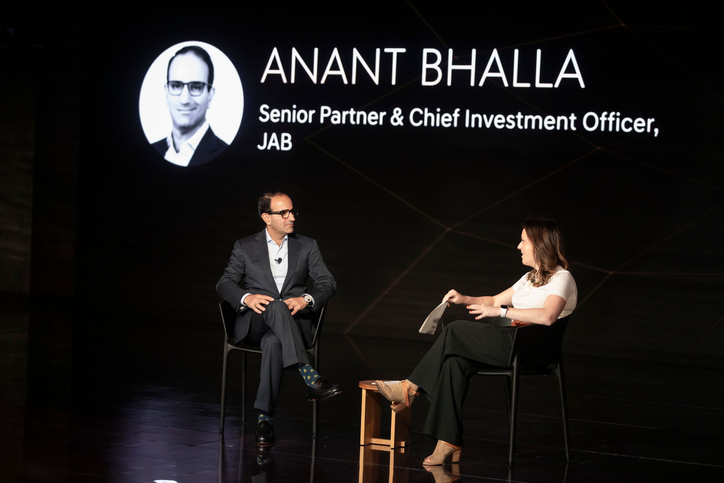 Anant Bhalla and Semafor’s Liz Hoffman during an event.