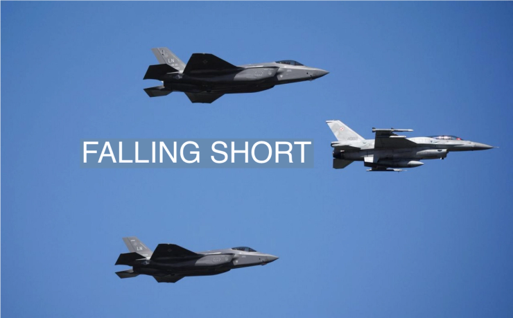 U.S Air Force F-35 jets and Polish Air Force F-16 jet participate in the military parade on Armed Forces Day, celebrated annually on August 15 to commemorate Poland’s victory over the Soviet Union’s Red Army in 1920, in Warsaw, Poland, August 15, 2023. REUTERS/Kacper Pempel