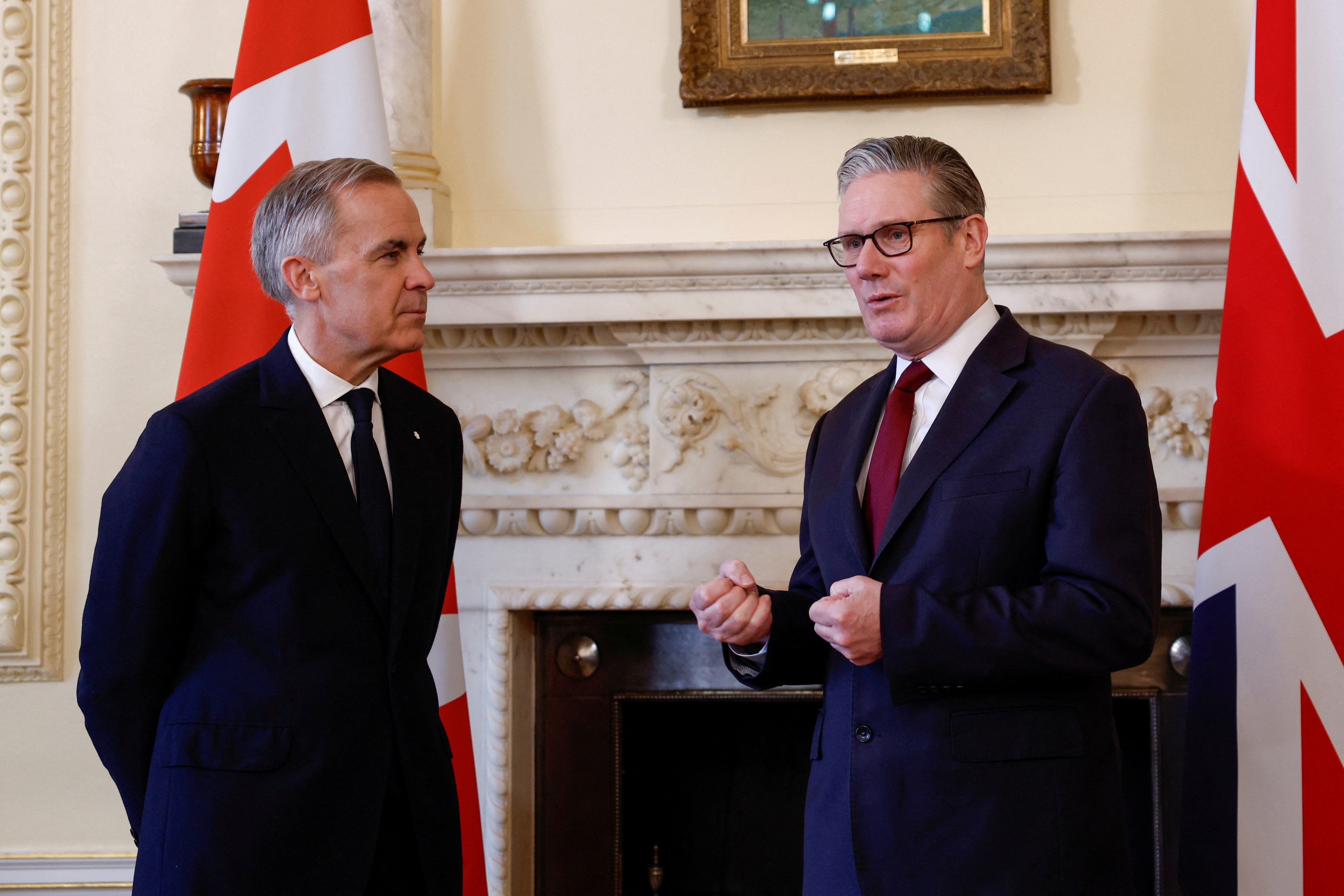 Britain’s Prime Minister Keir Starmer meets with Canada’s Prime Minister Mark Carney.