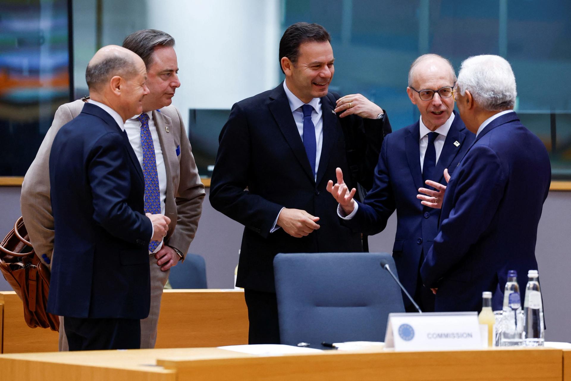 Germany’s Olaf Scholz, Portugal’s Luis Montenegro, European Council President Antonio Costa, Belgium’s Bart De Wever, and Luxembourg’s Luc Frieden at a summit in Brussels. 