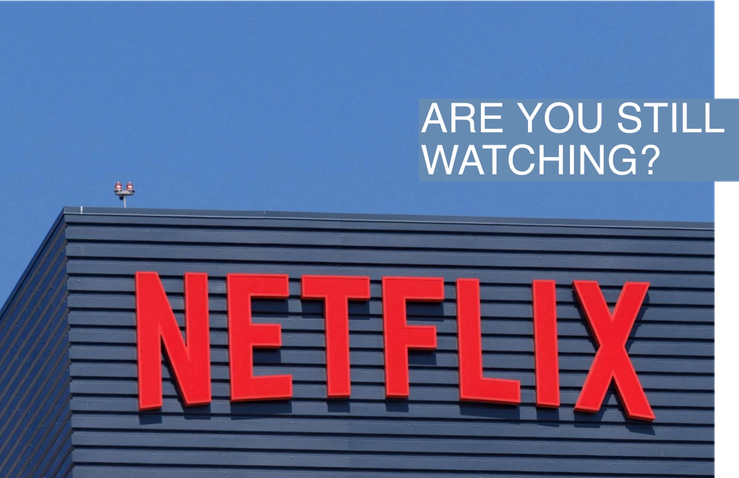 The Netflix logo is shown on one of their Hollywood buildings.