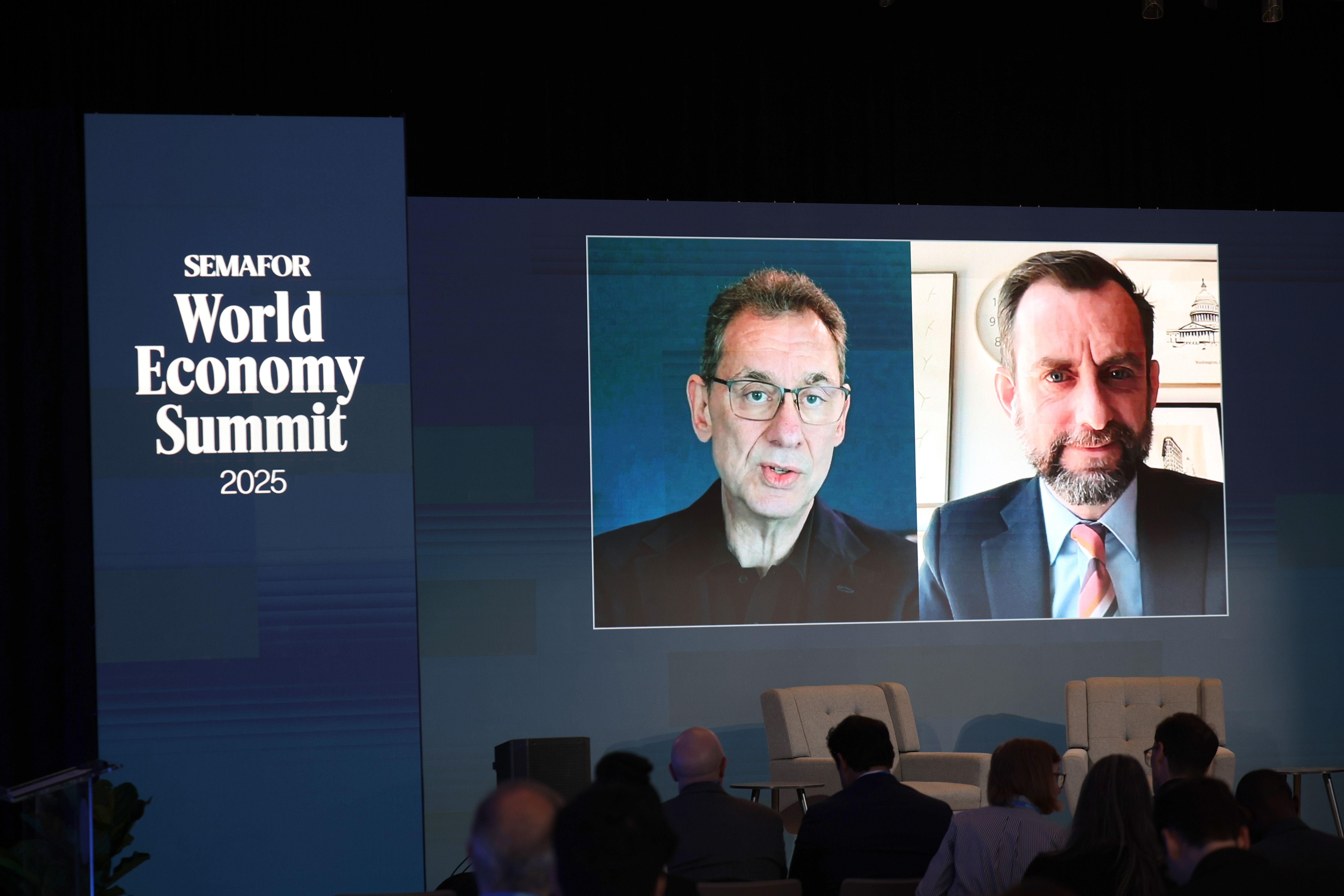 Semafor’s Andrew Edgecliffe-Johnson and Pfizer CEO Albert Bourla.