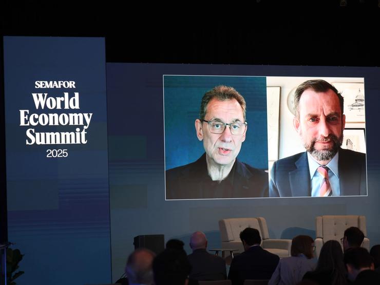 Semafor’s Andrew Edgecliffe-Johnson and Pfizer CEO Albert Bourla.