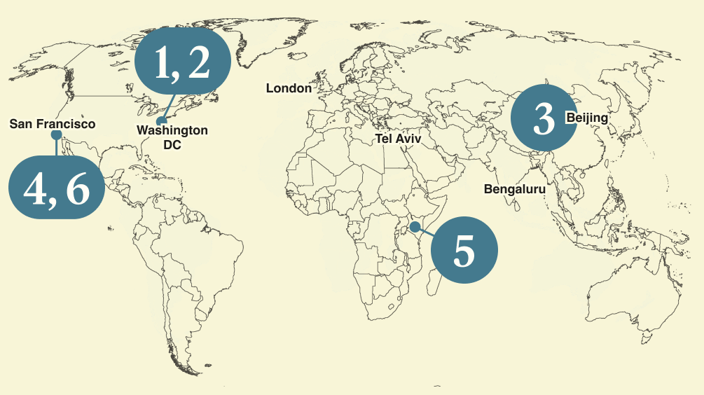 A numbered map of the world.