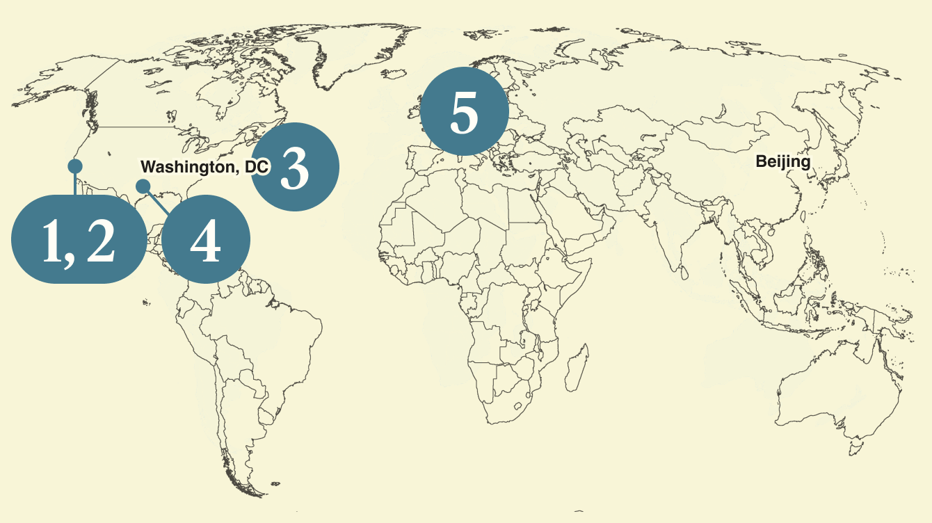A numbered map of the world.