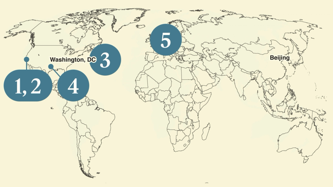 A numbered map of the world.