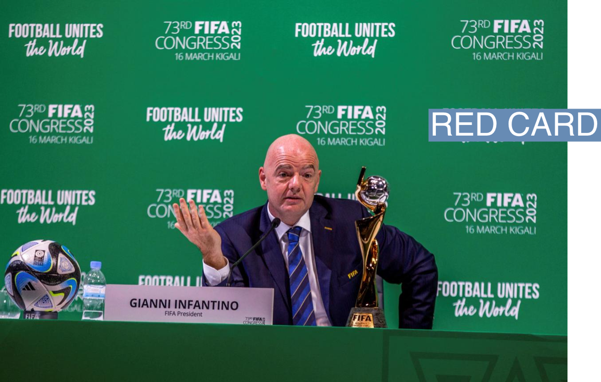 FIFA President Gianni speaks at a news conference following the 73rd FIFA Congress at the BK Arena in Kigali, Rwanda March 16, 2023.
