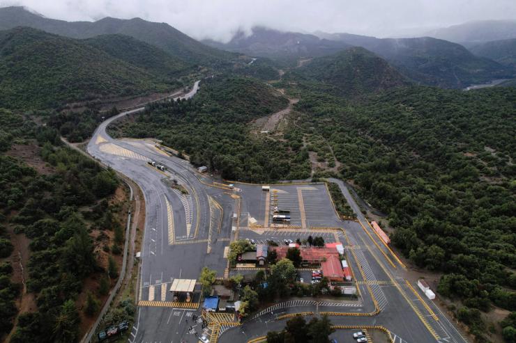 A drone view shows the entrance to Codelco’s El Teniente copper mining complex in Maitenes, Chile.