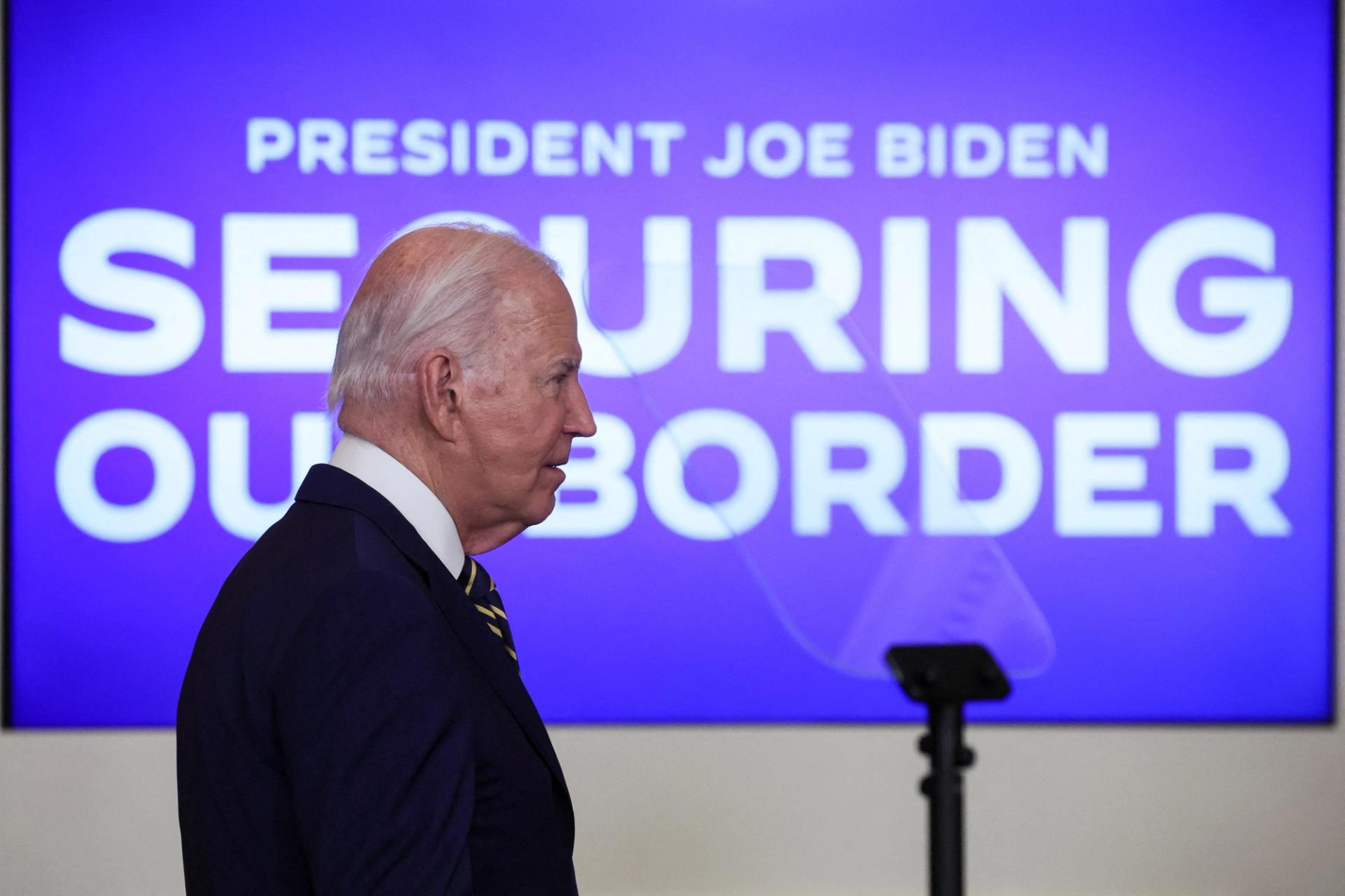 President Joe Biden departs after announcing an executive order on enforcement at the US-Mexico border on June 4, 2024.