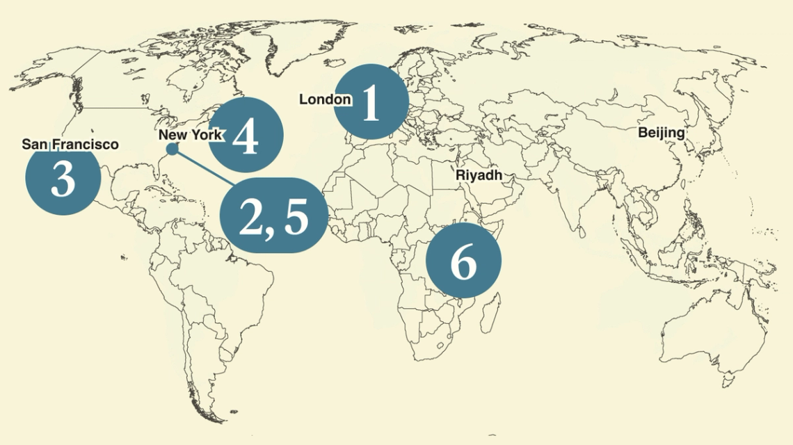 A numbered map of the world.