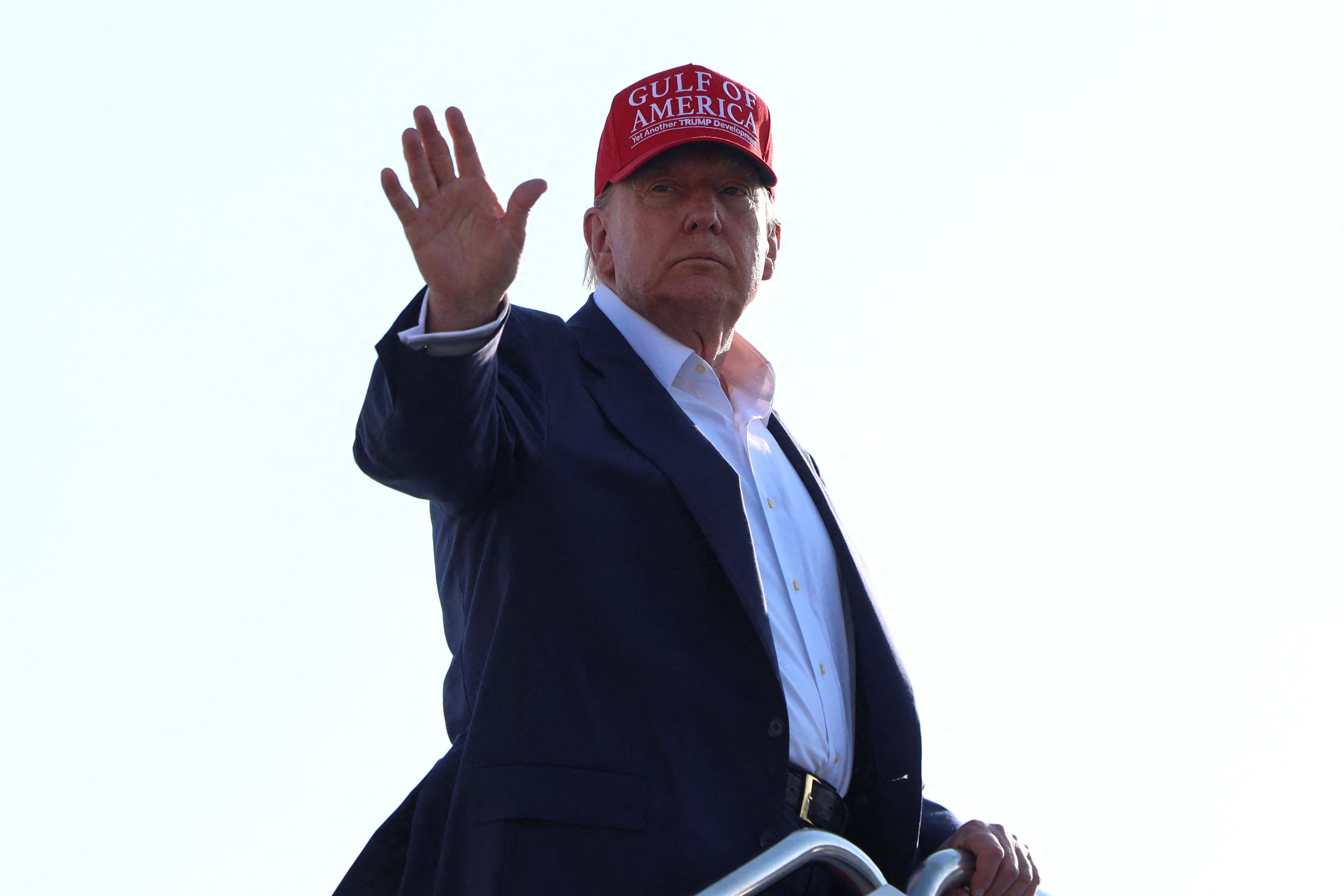 President Donald Trump boards Air Force One to depart for Florida.