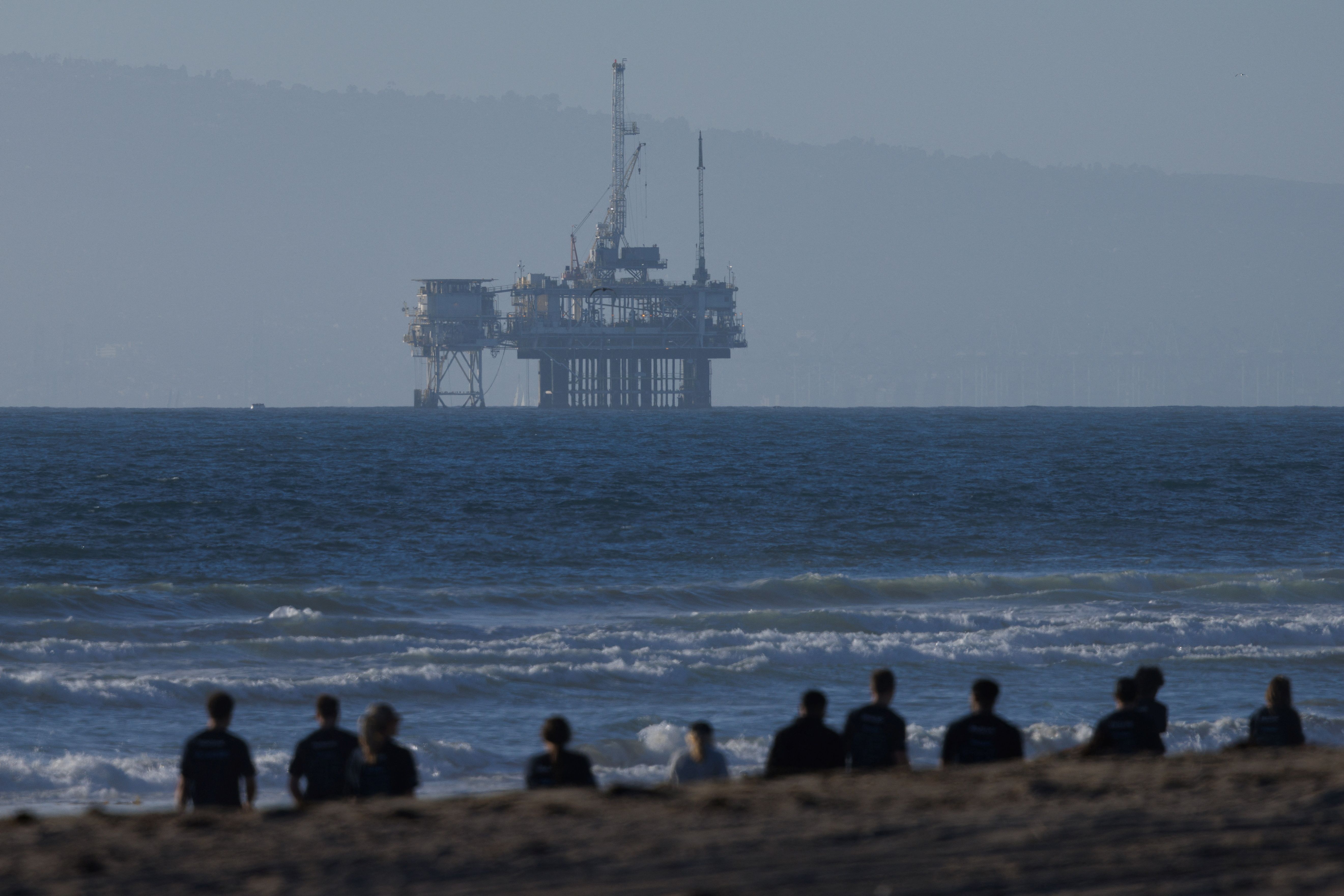 An offshore oil rig in California.