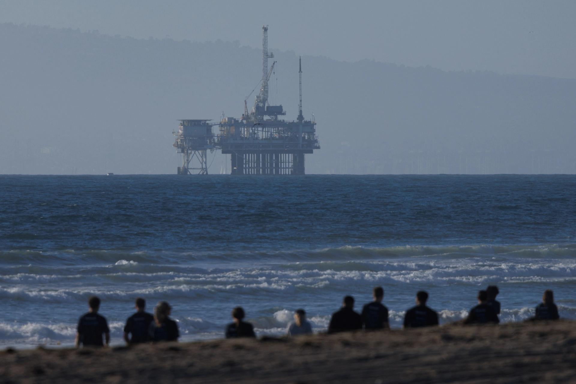 An offshore oil rig in California.