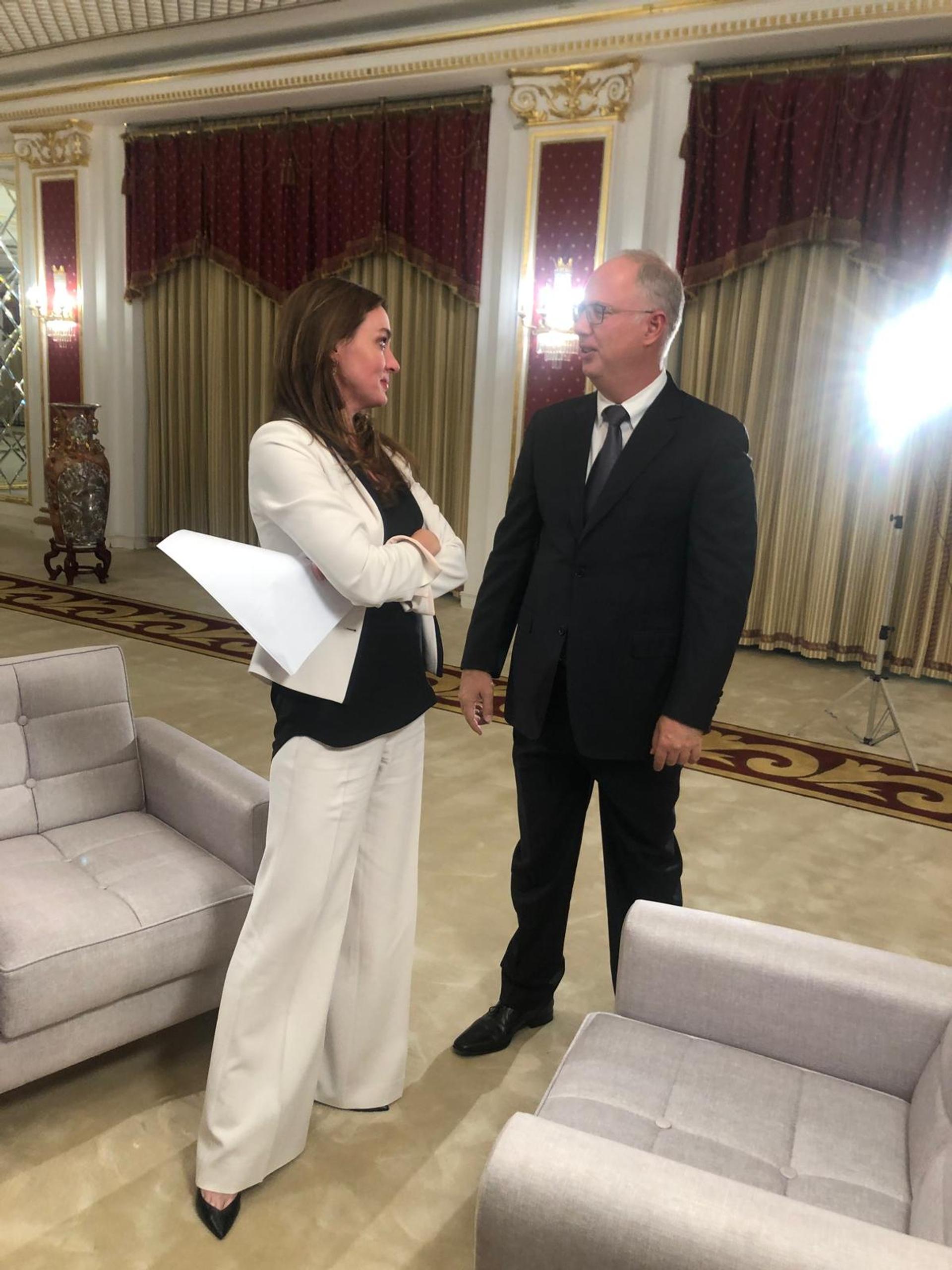 Hadley Gamble interviewing Kirill Dmitriev in Riyadh in 2019