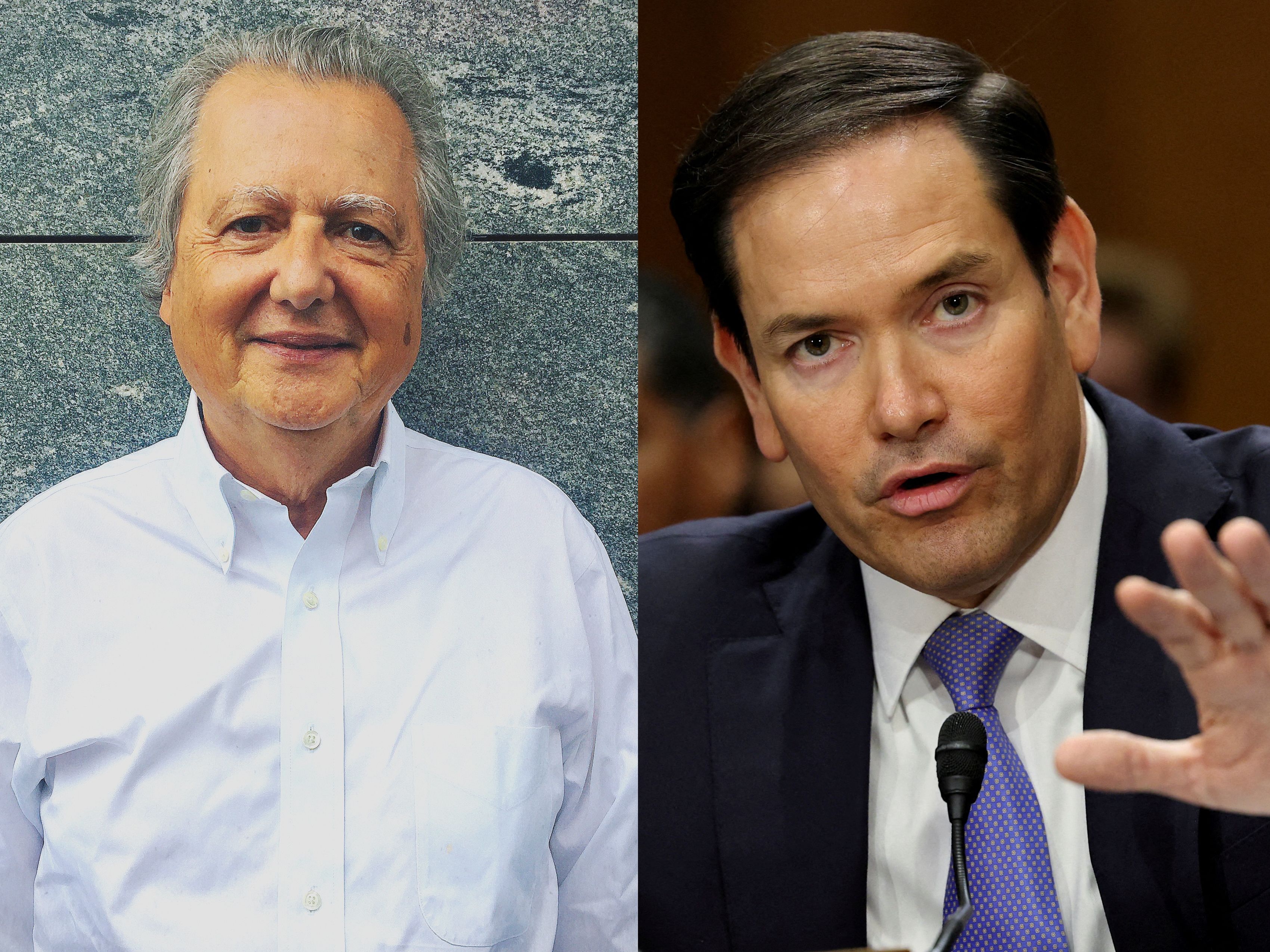 A collage of Pierre Haski and Marco Rubio 