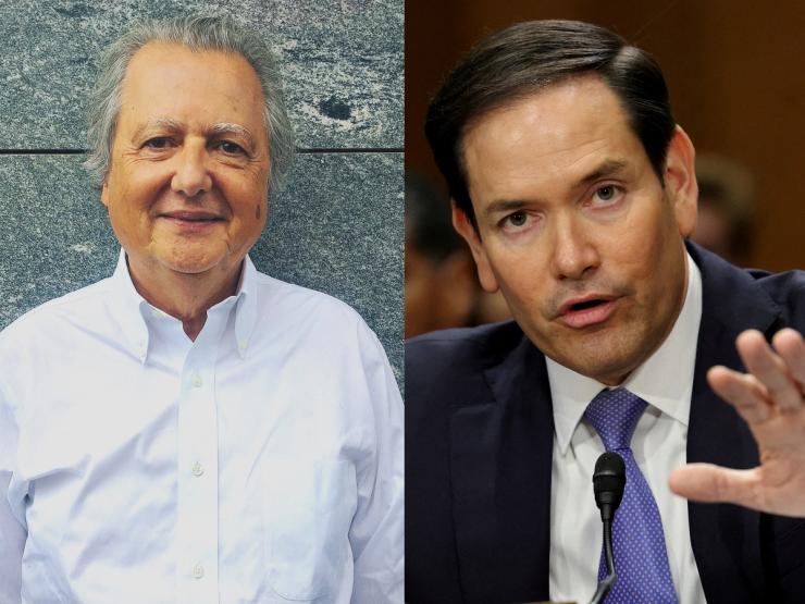 A collage of Pierre Haski and Marco Rubio