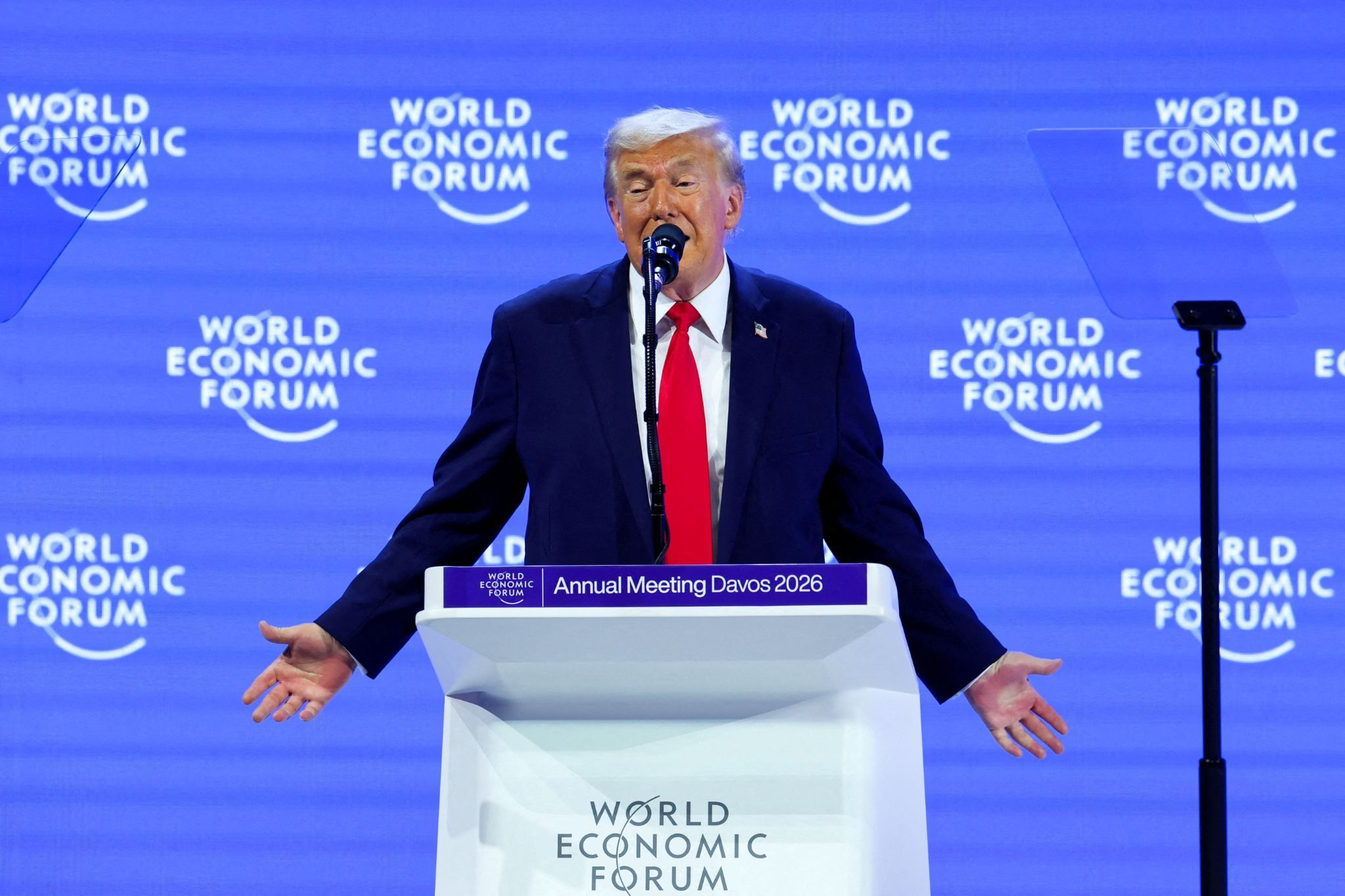 US President Donald Trump delivers a speech at Davos.