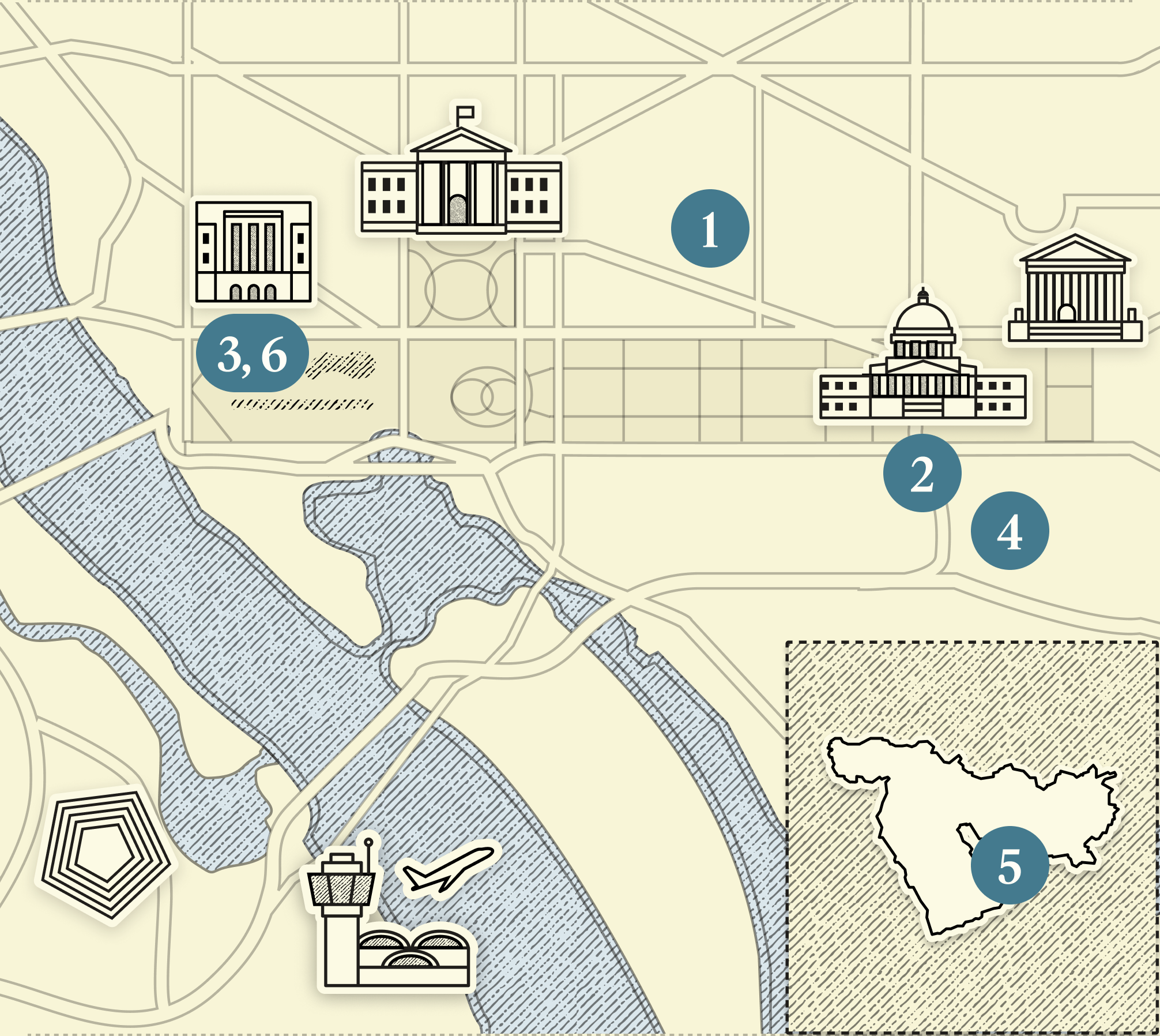 A numbered map of DC.