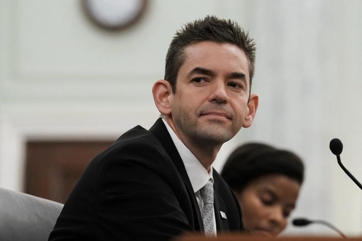 Jared Isaacman, President Donald Trump’s nominee to be administrator of NASA, testifies during a Senate confirmation hearing on April 9, 2025.
