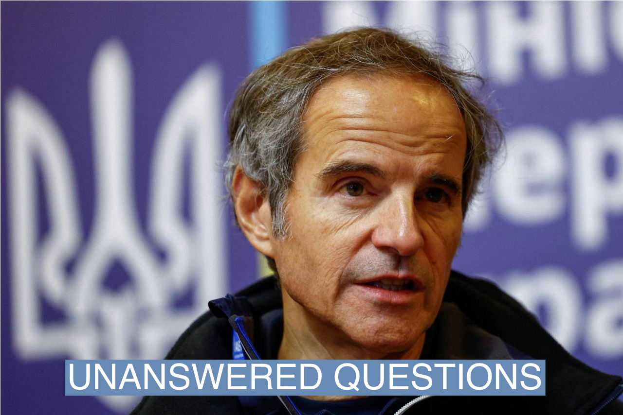 International Atomic Energy Agency (IAEA) Director General Rafael Grossi attends a press conference in Ukraine.