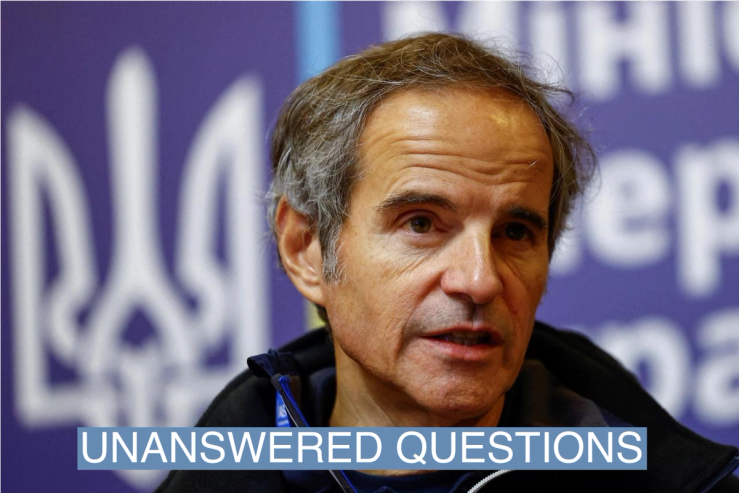 International Atomic Energy Agency (IAEA) Director General Rafael Grossi attends a press conference in Ukraine.